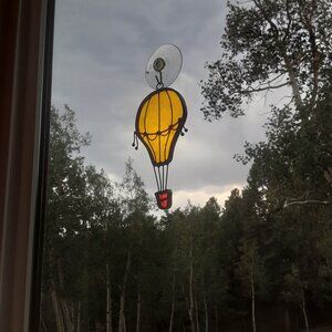 Yellow & Red Stained Glass Hot Air Balloon Suncatcher. 5.75" X 2.75"